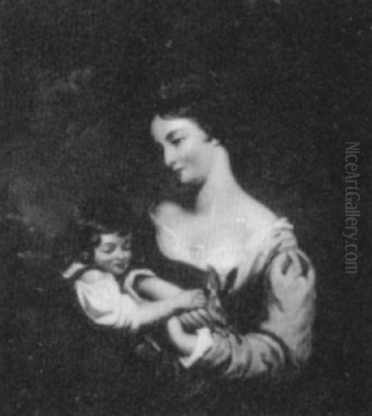 Mother And Daughter With Rabbit Oil Painting by Edwin Longsden Long