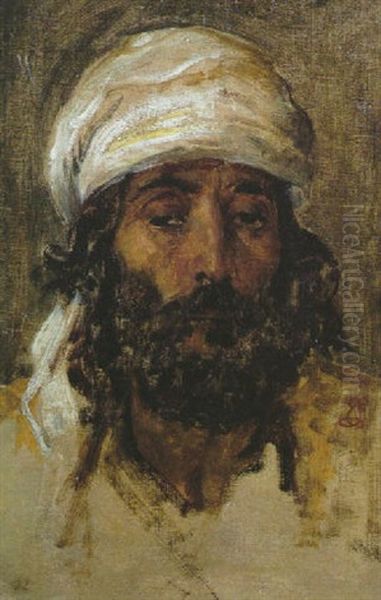 An Arab, Head And Shoulders In A Turban Oil Painting by Edwin Longsden Long