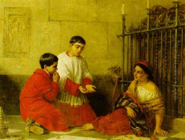 Korgossar Och Liten Staderska Med Notter Oil Painting by Edwin Longsden Long