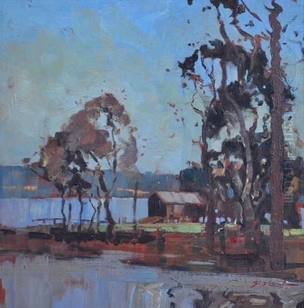 Boatshed At Avoca, N.s.w. Oil Painting by Sydney Long