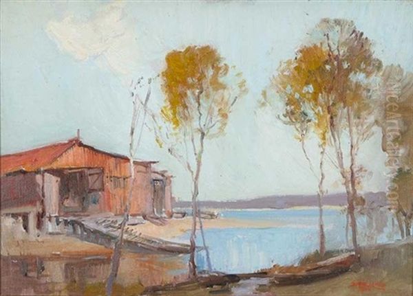The Boat Shed, Narrabeen Lakes Oil Painting by Sydney Long