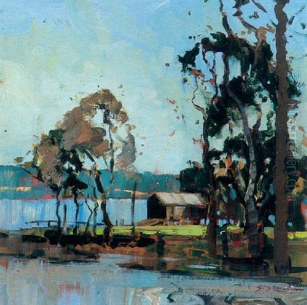 Boatshed At Avoca, Nsw Oil Painting by Sydney Long