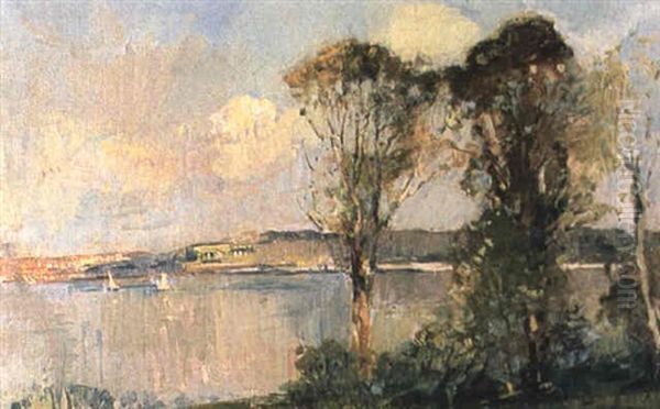 Looking Across The Harbour From The Gladesville Bridge Oil Painting by Sydney Long