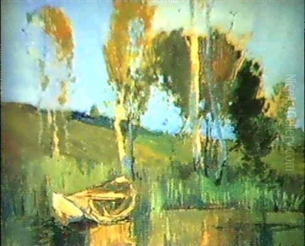 River Landscape With Boat Oil Painting by Sydney Long