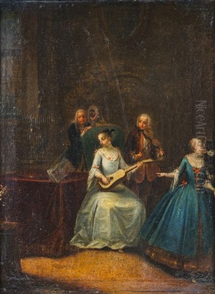 Interior Med Musikstund Oil Painting by Pietro Longhi