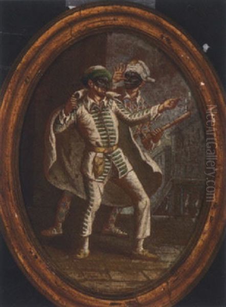 Two Harlequins In A Piazza Oil Painting by Pietro Longhi