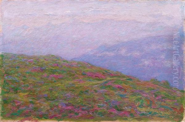 Landscape Near Carona In Valtellina Oil Painting by Emilio Longoni