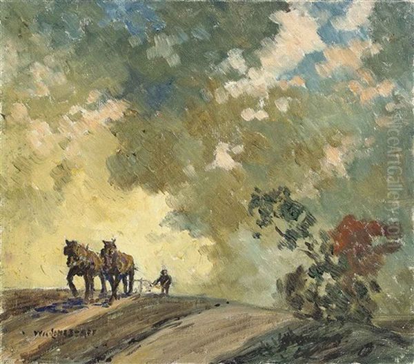 Ploughing (+ Summer Lake; 2 Works) Oil Painting by Will Longstaff