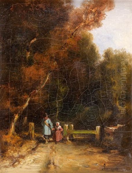 La Promenade Des Enfants Oil Painting by Alexandre Marie Longuet