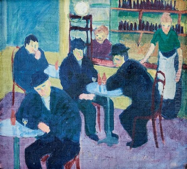 Kafeinterior Fran Stockholm Oil Painting by Ivan Lonnberg