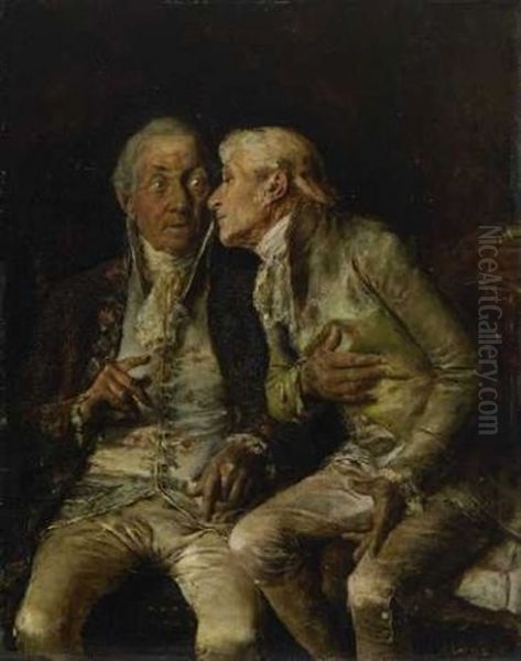 Zwei Altere Kavaliere In Angeregtem Gesprach Oil Painting by Antonio Lonza