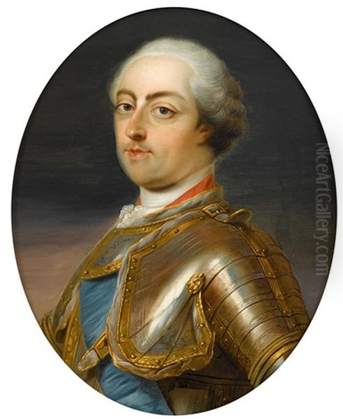 Portrait Of A Gentleman In Armor; Believed To Be Louis Xv Oil Painting by Carle van Loo
