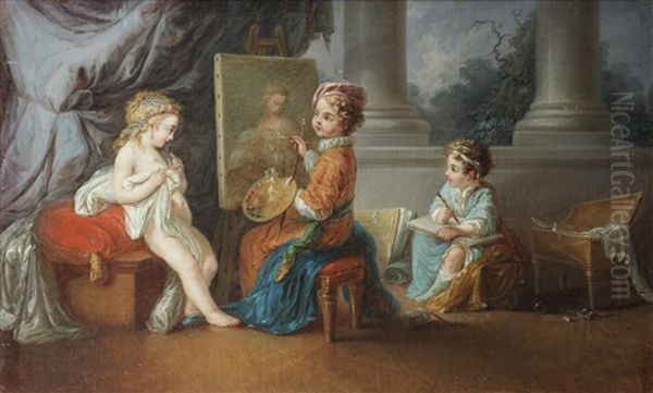 An Allegory Of Painting; And An Allegory Of Architecture (pair) Oil Painting by Carle van Loo