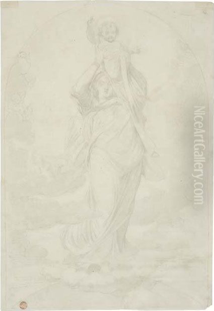 La Vierge Montrant L'enfant Jesus. Oil Painting by Leon Benouville