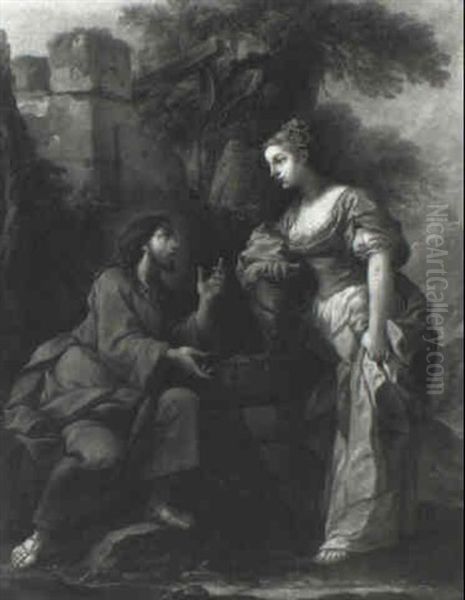 Christ And The Woman Of Samaria Oil Painting by Louis Michel van Loo