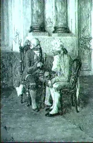 Zwei Herren Der Rokoko Zeit Im Gesprach Oil Painting by Hans Looschen