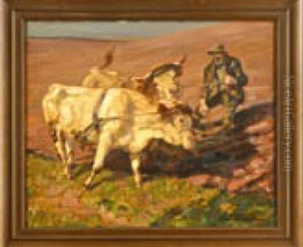 Bauer Mit Zwei Ochsen Oil Painting by Reent Looschen