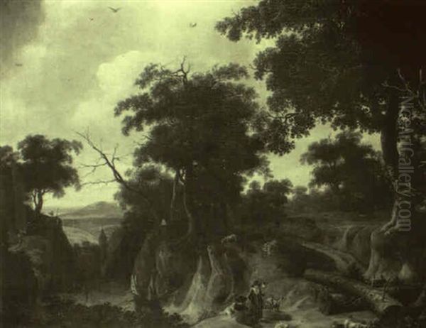 Bergers Au Repos Au Bord D'un Chemin Oil Painting by Jan Looten