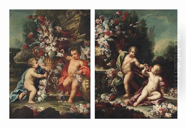 Two Putti Oil Painting by Gasparo Lopez