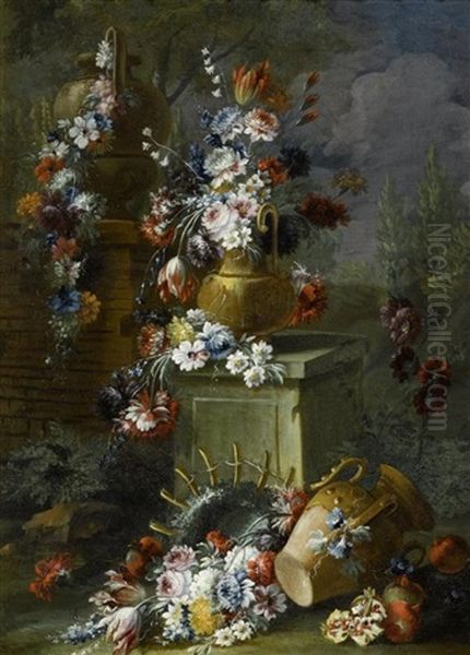 Blumenstilleben (+ Another; Pair) Oil Painting by Gasparo Lopez