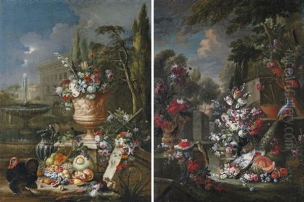 Tulips, Roses, Lily-of-the-valley And Other Flowers In An Urn (+ Another; 2 Works) Oil Painting by Gasparo Lopez