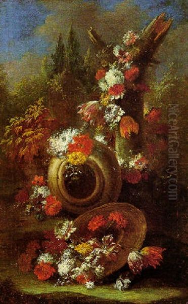 Natura Morta Di Fiori Sullo Sfondo Di Un Parco Oil Painting by Gasparo Lopez