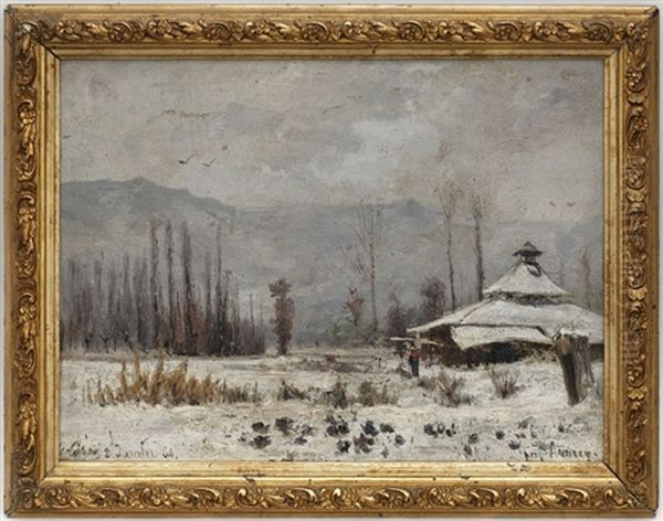 Campagne Enneigee Pres D'annecy Oil Painting by Gabriel Loppe