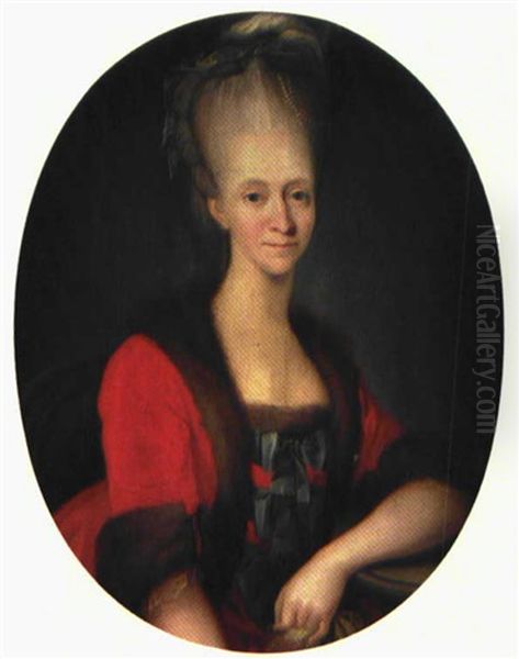 Portraet Af Adelsdame Adolphine Fabritius De Tengnagel I Rod Jakke Med Pelsbort Oil Painting by Christian August Lorentzen