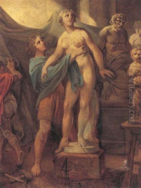 Den Cypriotiske Konge, Pygmalion, Tilbeder Sin Statue Af Venus, Som Er Ved At Blive Vaekket Til Live Oil Painting by Christian August Lorentzen