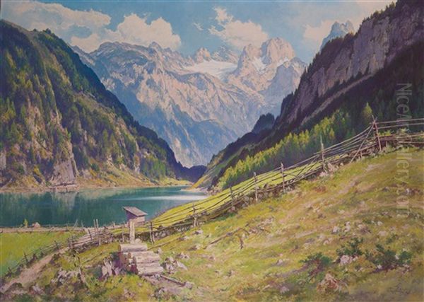 Der Gosausee Mit Dem Dachstein Oil Painting by Carl Lorenz