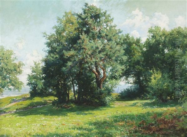 Trees By A River Oil Painting by Carl Lorenz