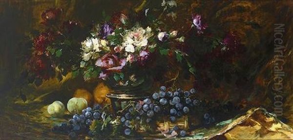 Fruchte- Und Blumenstilleben Oil Painting by Carl Lorenz
