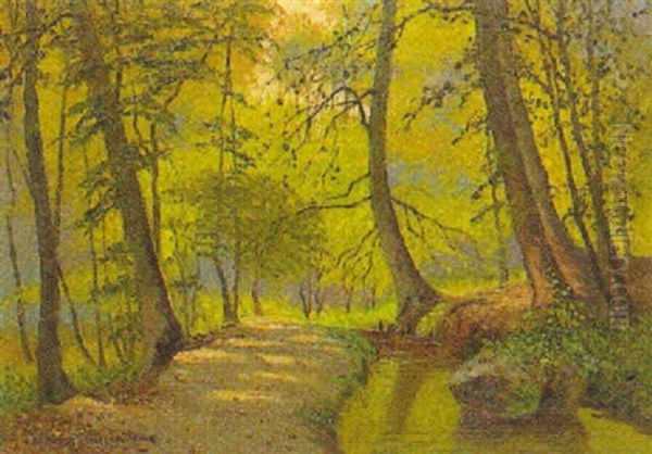 Sonniger Waldweg Am Ratzeburger See Oil Painting by Ernst Hugo Lorenz-Morovana