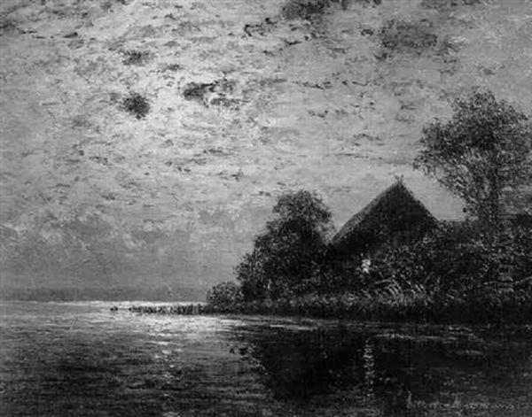 Mondnacht Am Riewendtsee An Der Havel Oil Painting by Ernst Hugo Lorenz-Morovana