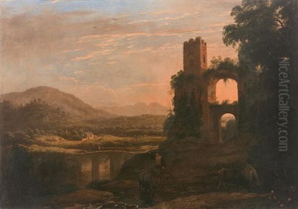 Vue De La Vallee De L'aniene Pres De Tivoli Avec Un Arc Oil Painting by Claude Lorrain (Claude Gellee)