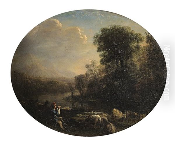 Shepherd In An Italian Landscape Near A River Oil Painting by Claude Lorrain (Claude Gellee)