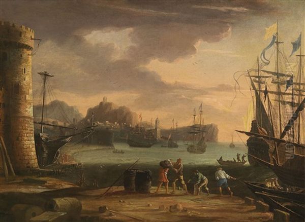 A Southern Seaport Oil Painting by Claude Lorrain (Claude Gellee)