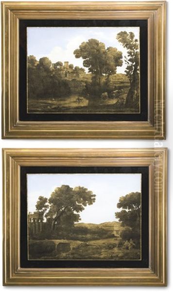 A Pair Of Verre Eglomise Pictures After Paintings By Claude Lorrain Oil Painting by Claude Lorrain (Claude Gellee)