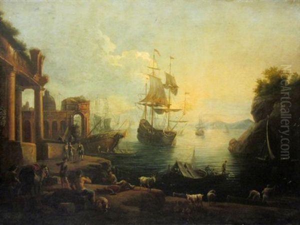 A Southern Port Oil Painting by Claude Lorrain (Claude Gellee)
