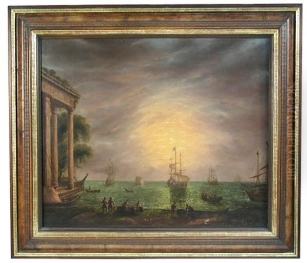 Mediterranean Sea Port At Sunset Oil Painting by Claude Lorrain (Claude Gellee)