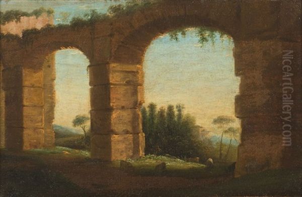Paysage De La Campagne Romaine Avec Deux Arches Oil Painting by Claude Lorrain (Claude Gellee)