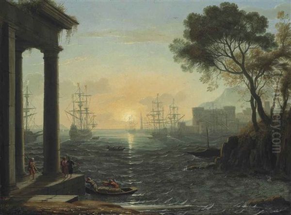 A Mediterranean Port At Sunset Oil Painting by Claude Lorrain (Claude Gellee)