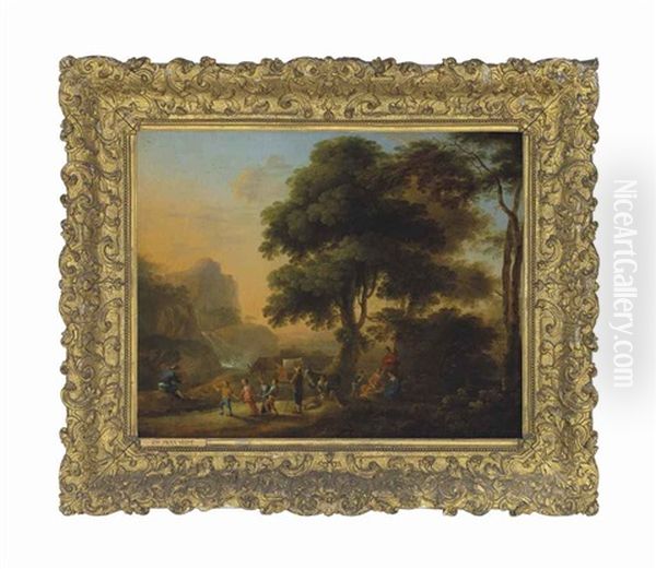 A Wooded Landscape With Peasants And Children Dancing Oil Painting by Claude Lorrain (Claude Gellee)