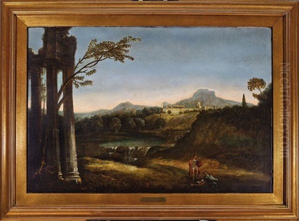 A Courtly Couple Making Music In A Pastoral Landscape With Ruins Oil Painting by Claude Lorrain (Claude Gellee)