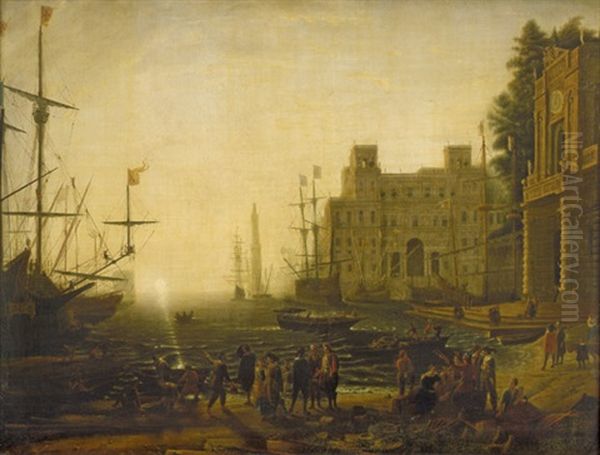 Hafenszene Mit Der Villa Medici Oil Painting by Claude Lorrain (Claude Gellee)