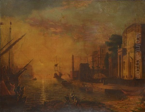 Animation Sur Le Port, Soleil Levant., Animation Sur Le Port, Soleil Levant Oil Painting by Claude Lorrain (Claude Gellee)