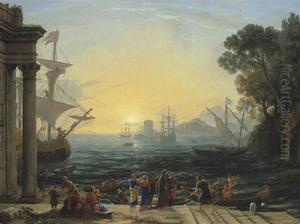 A Mediterranean Port At Sunrise With The Embarkation Of Saint Paula For Jerusalem Oil Painting by Claude Lorrain (Claude Gellee)