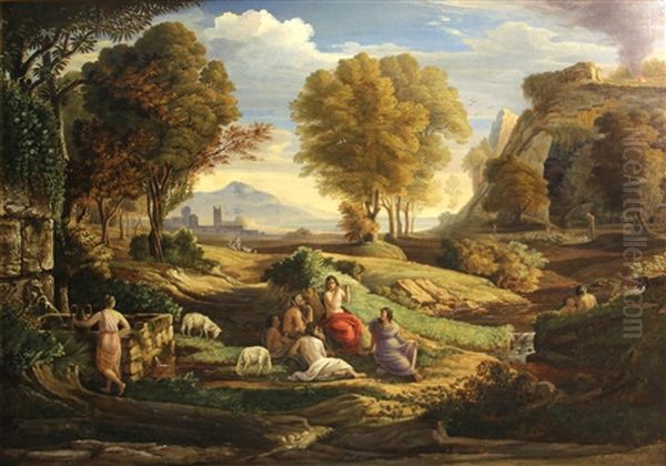 A Classical Landscape With Maidens And A Goatherd Oil Painting by Claude Lorrain (Claude Gellee)