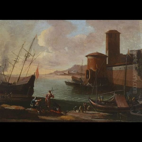 Fisherman In An Italian Port Oil Painting by Claude Lorrain (Claude Gellee)