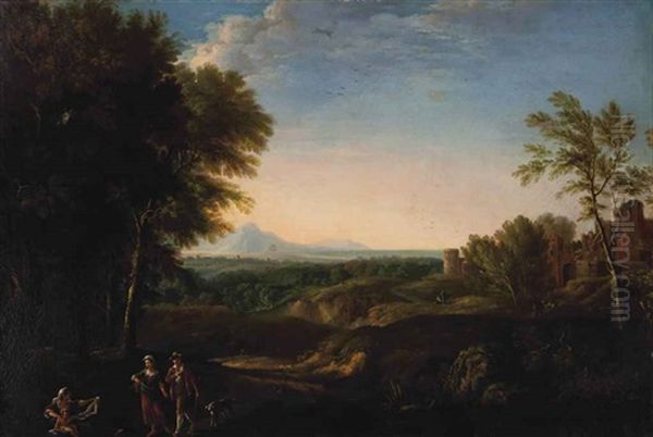 Pastoral Landscape With Travellers Alongside A Path Oil Painting by Claude Lorrain (Claude Gellee)